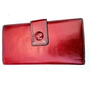 Clarks Genuine Leather Long Wallet Organizer Red Checkbook Vintage 90's Y2K